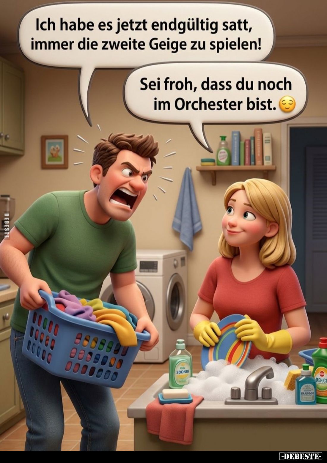 Ich habe es jetzt endgültig satt, immer die zweite Geige zu spielen! -
Sei froh, dass du noch im Orchester bist.