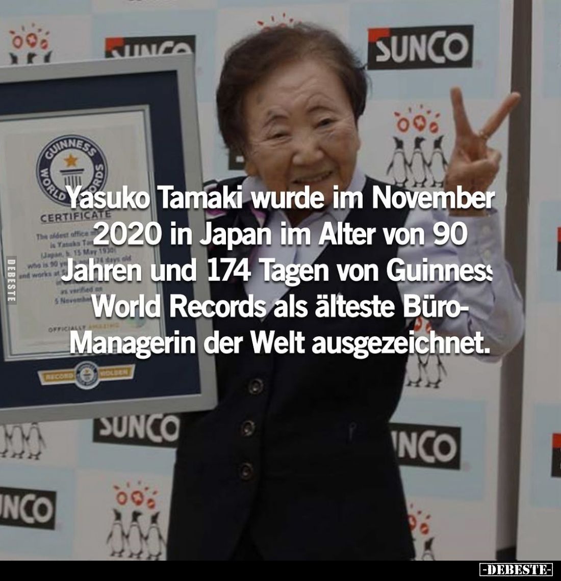 Yasuko Tamaki wurde im November 2020 in Japan im Alter von 90 Jahren und 174 Tagen von Guinness World Records als älteste Bür...