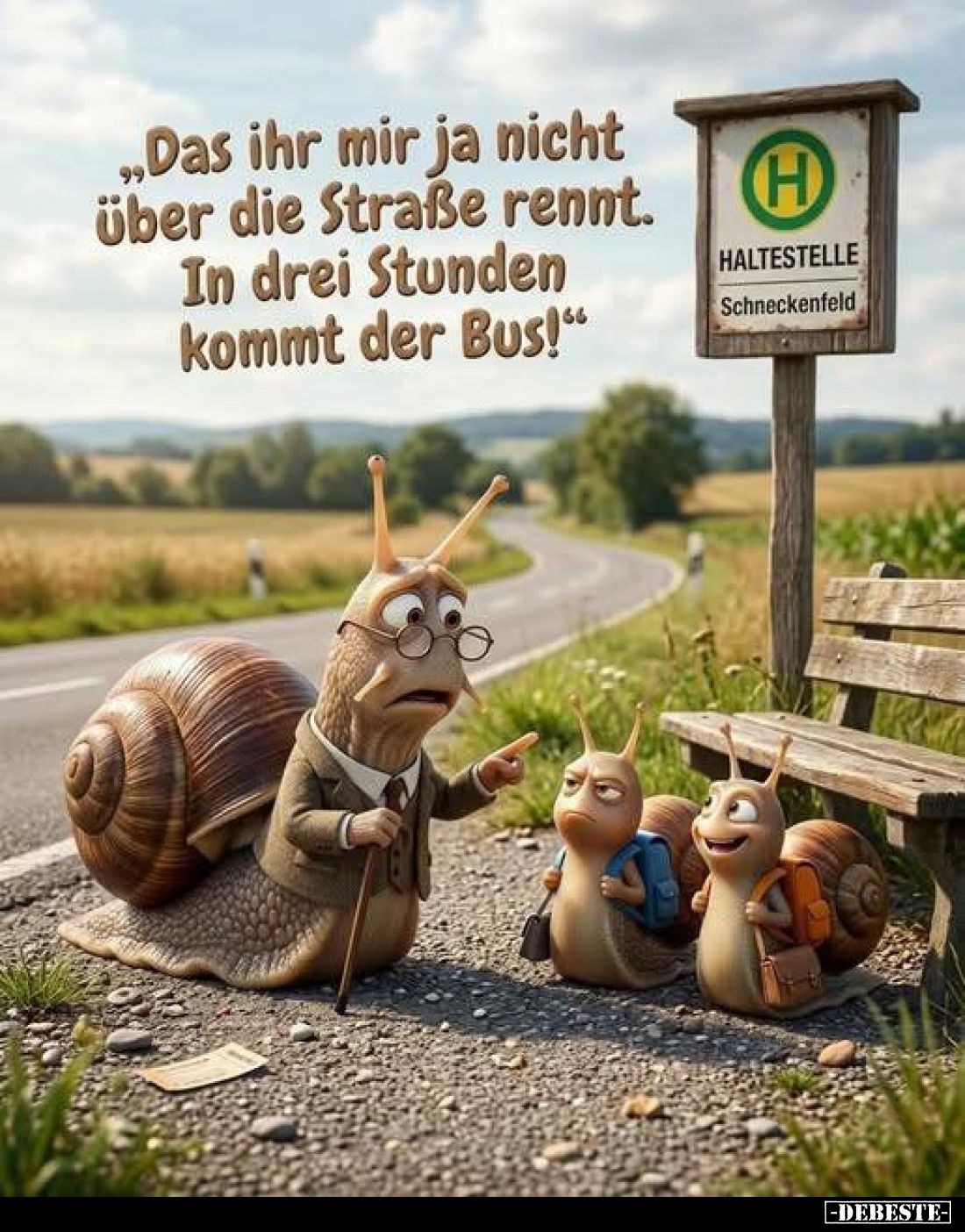 „Das ihr mir ja nicht über die Straße rennt. In drei Stunden kommt der Bus!"