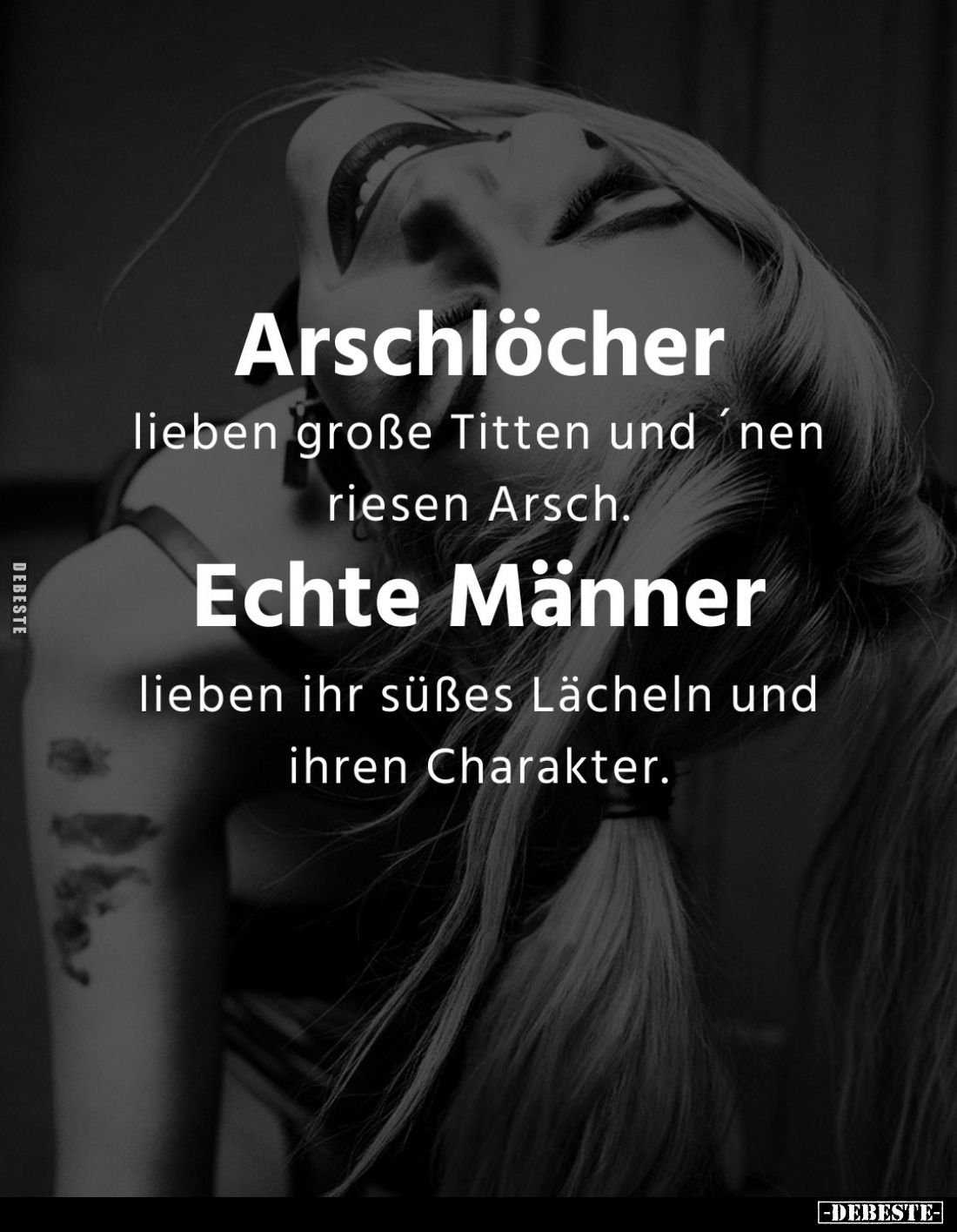 Arschlöcher
lieben große Titten und nen riesen Arsch.
Echte Männer
lieben ihr süßes Lächeln und ihren Charakter.