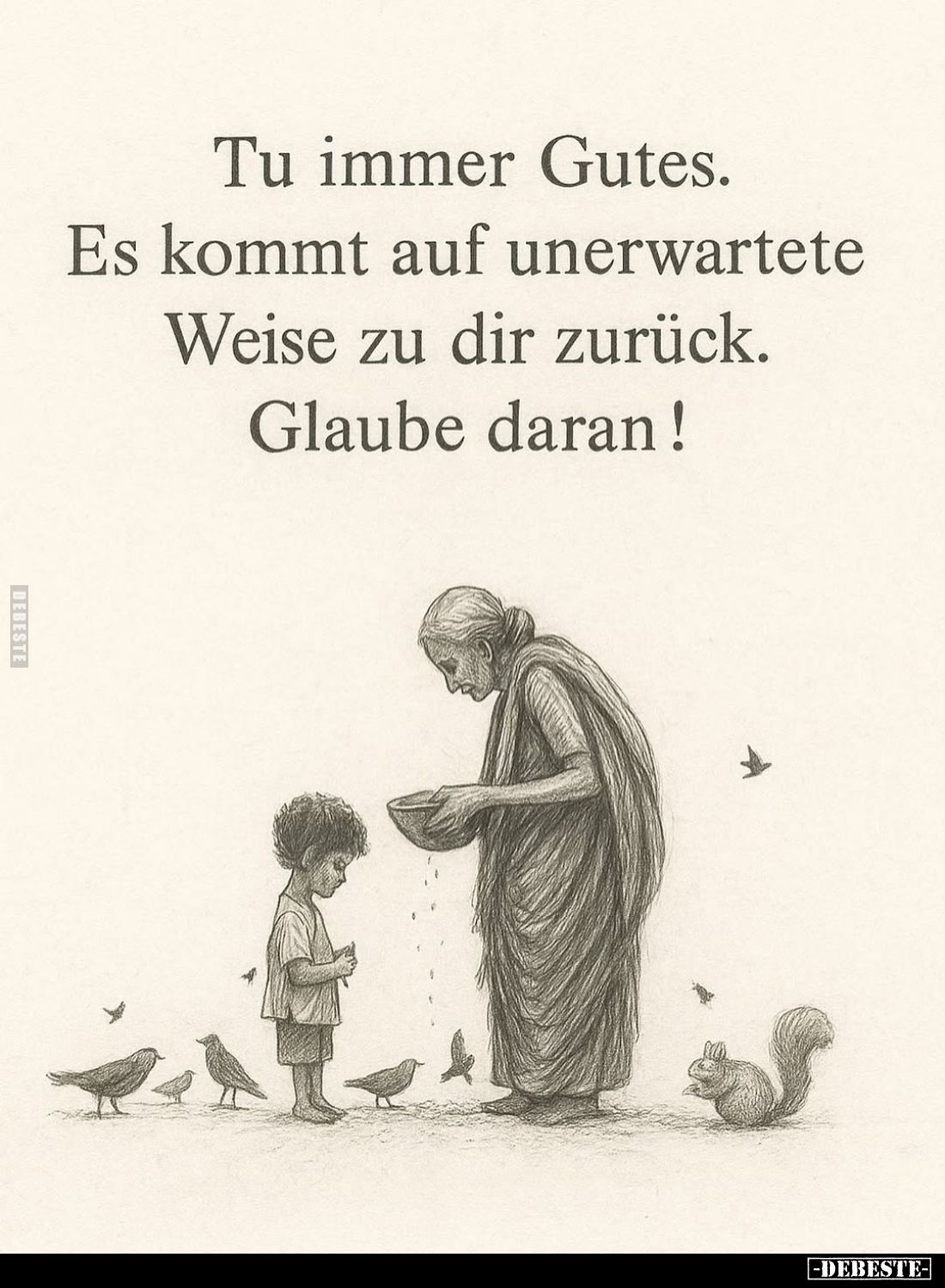 Tu immer Gutes. Es kommt auf unerwartete Weise zu dir zurück. Glaube daran!