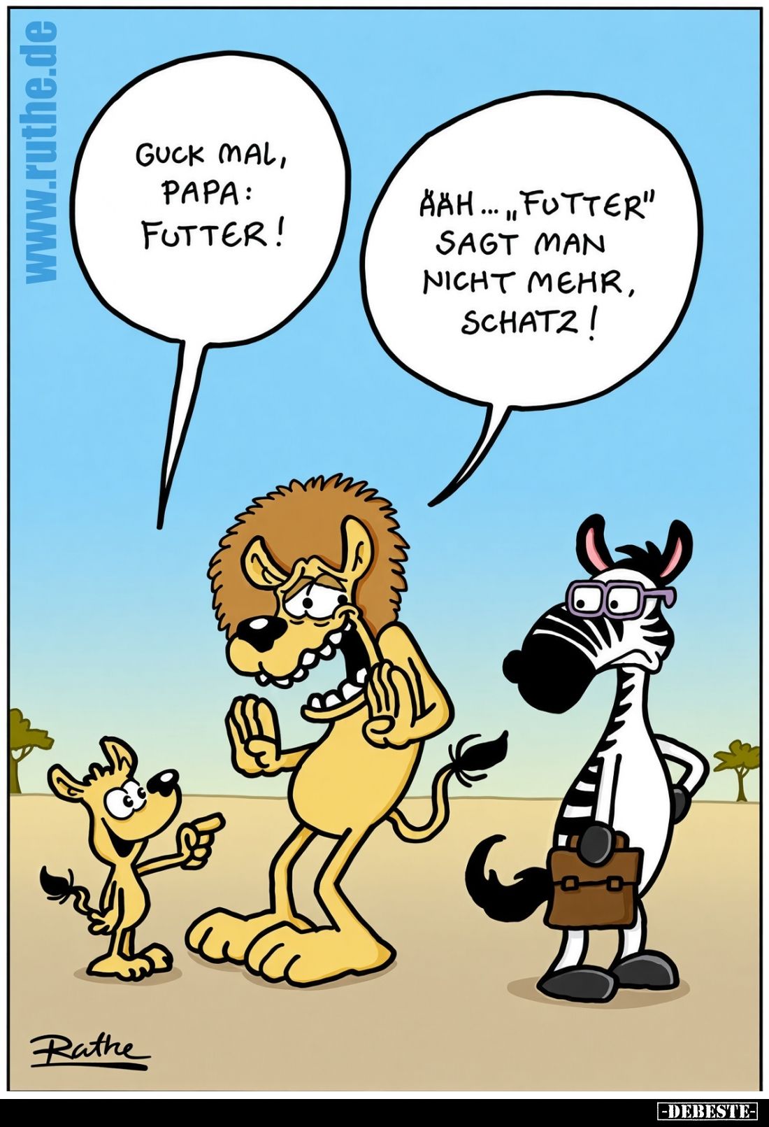 Guck mal, Papa: Futter! - Aah... "Futter" sagt man nicht mehr, Schatz!