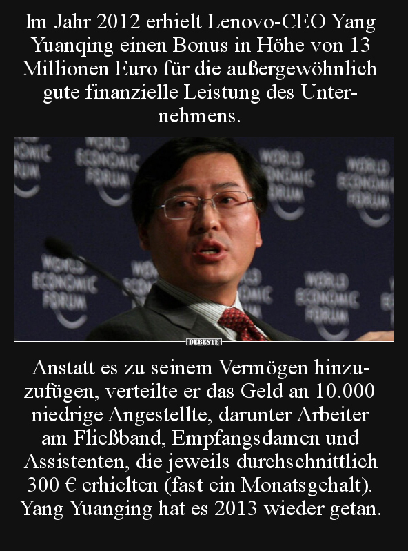 Im Jahr 2012 erhielt Lenovo-CEO Yang Yuanqing einen Bonus.. - Lustige Bilder | DEBESTE.de