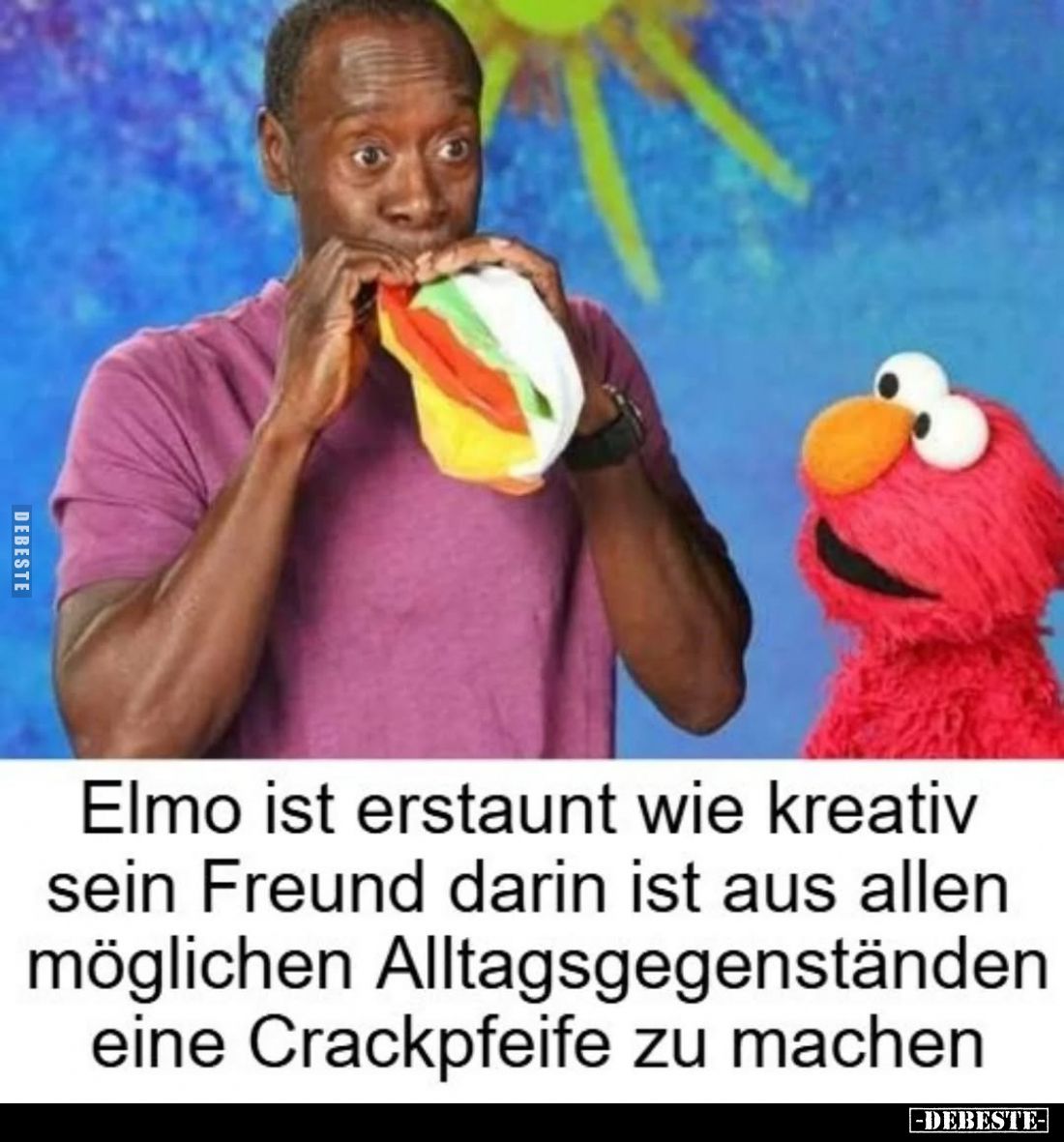 Elmo ist erstaunt wie kreativ sein Freund darin ist aus allen möglichen Alltagsgegenständen eine Crackpfeife zu machen.