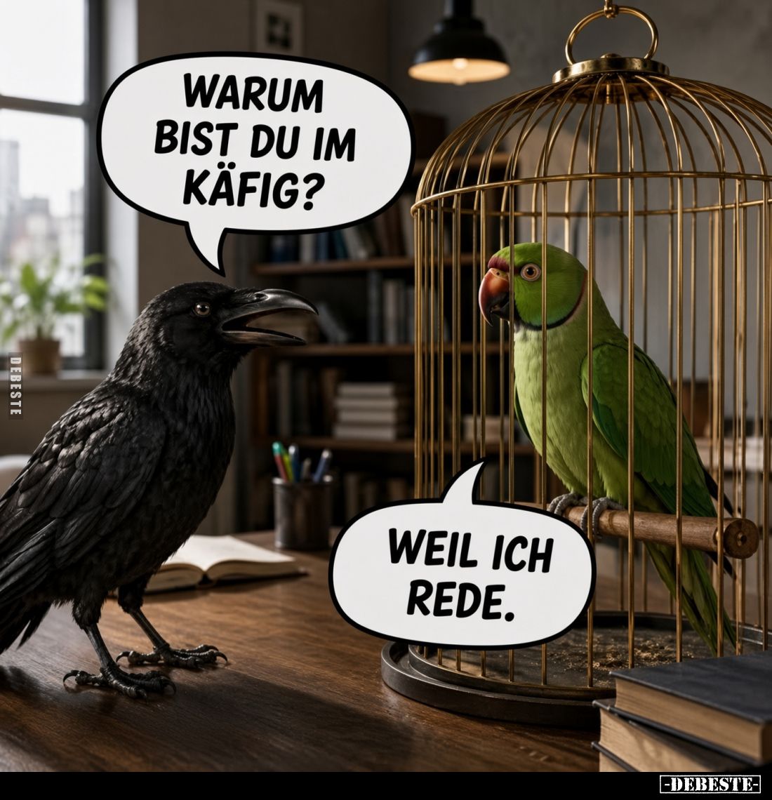 Warum bist du im Käfig?
Weil ich rede.