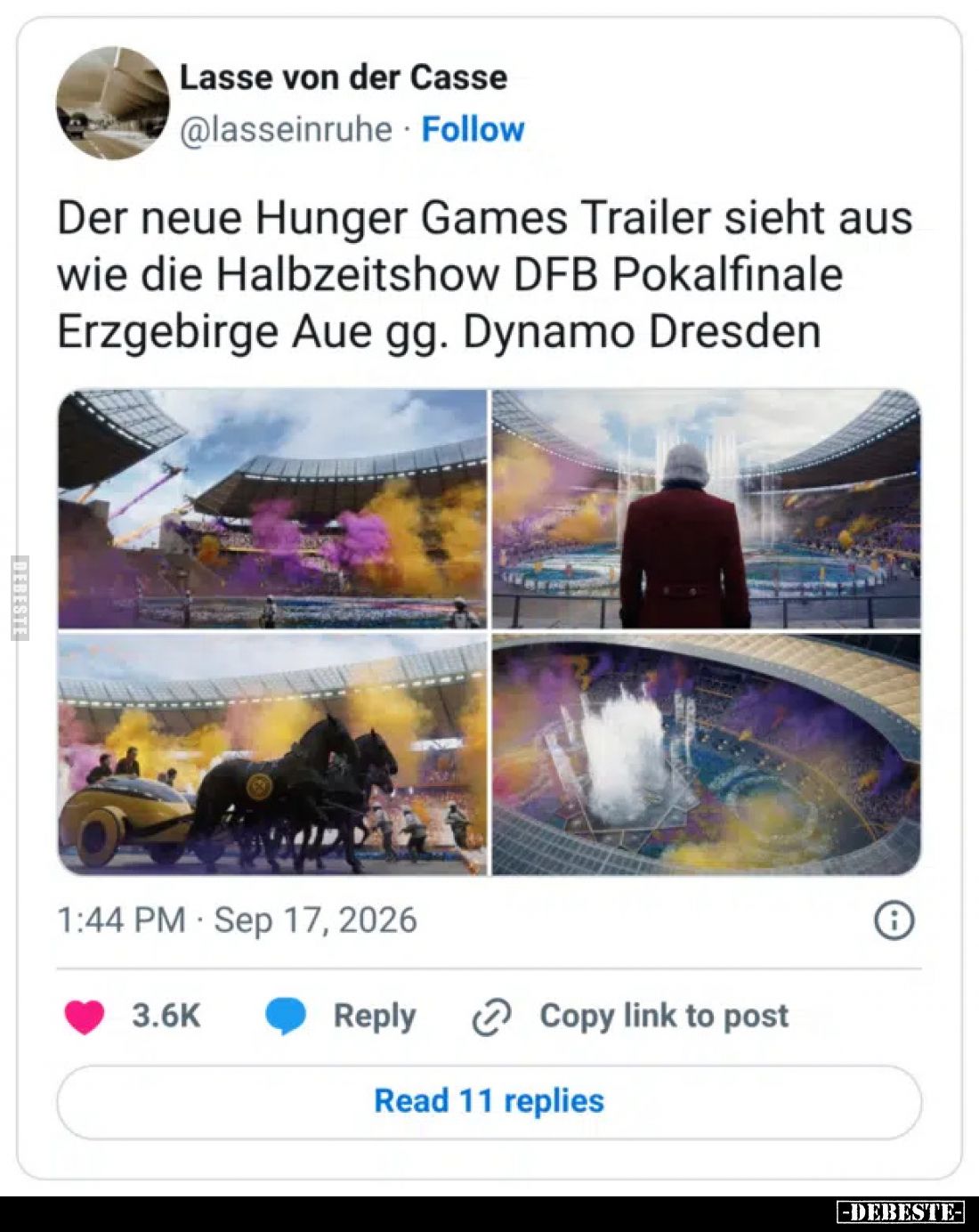 Der neue Hunger Games Trailer sieht aus wie die Halbzeitshow DFB Pokalfinale Erzgebirge Aue gg. Dynamo Dresden