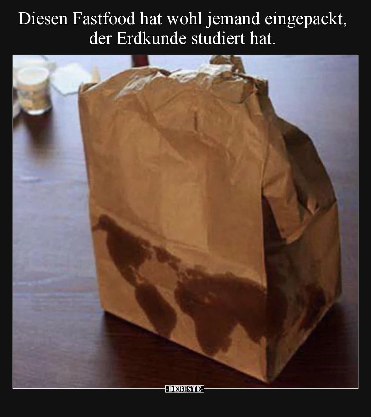 Diesen Fastfood hat wohl jemand eingepackt, der Erdkunde studiert hat.