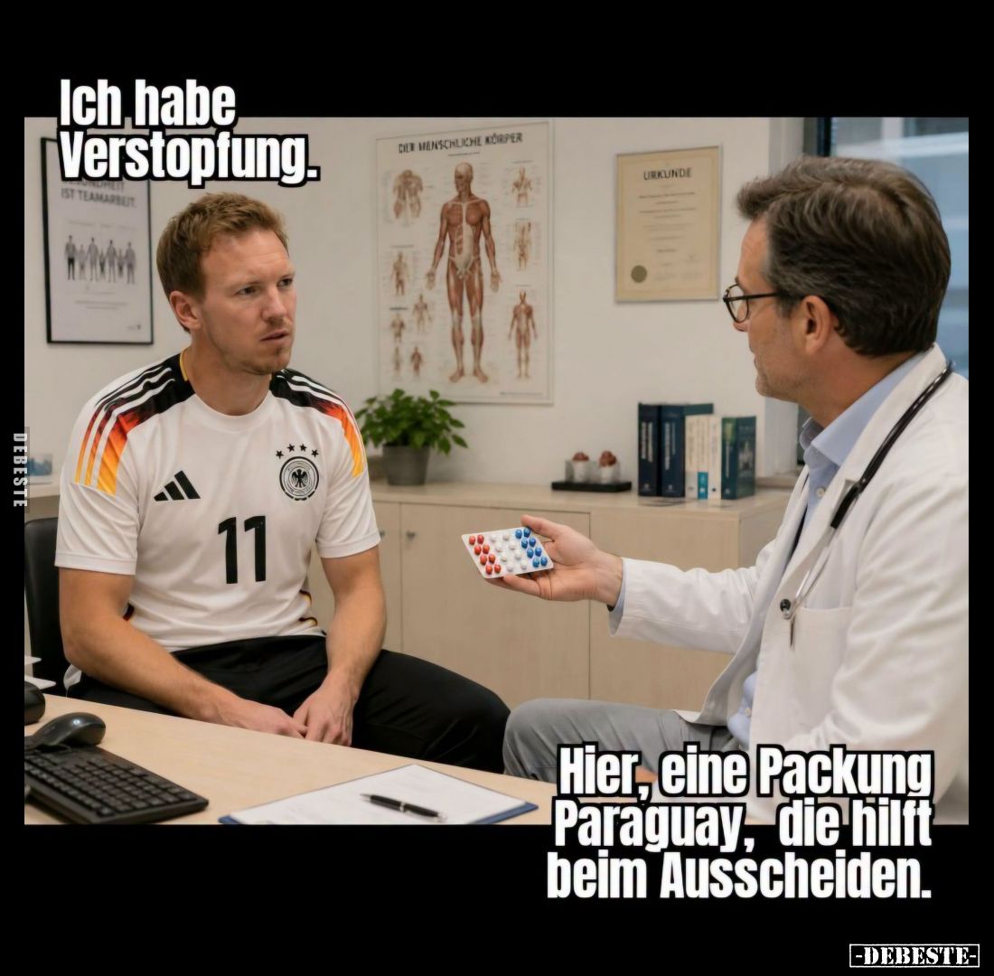 Ich habe Verstopfung.
Hier, eine Packung Paraguay, die hilft beim Ausscheiden.