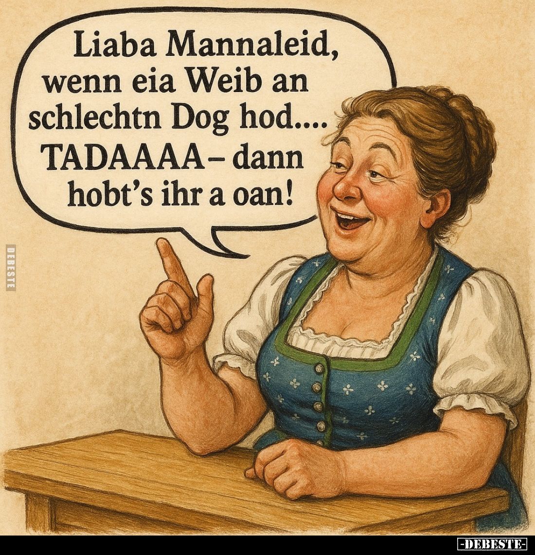 Liaba Mannaleid, wenn eia Weib an schlechtn Dog hod.... TADAAAA- dann hobt's ihr a oan!