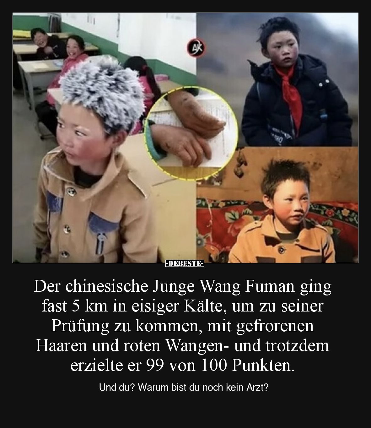 Der chinesische Junge Wang Fuman ging fast 5 km in eisiger.. - Lustige Bilder | DEBESTE.de