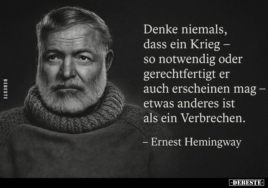 Denke niemals, dass ein Krieg so notwendig oder gerechtfertigt er auch erscheinen mag etwas anderes ist als ein Verbrechen.