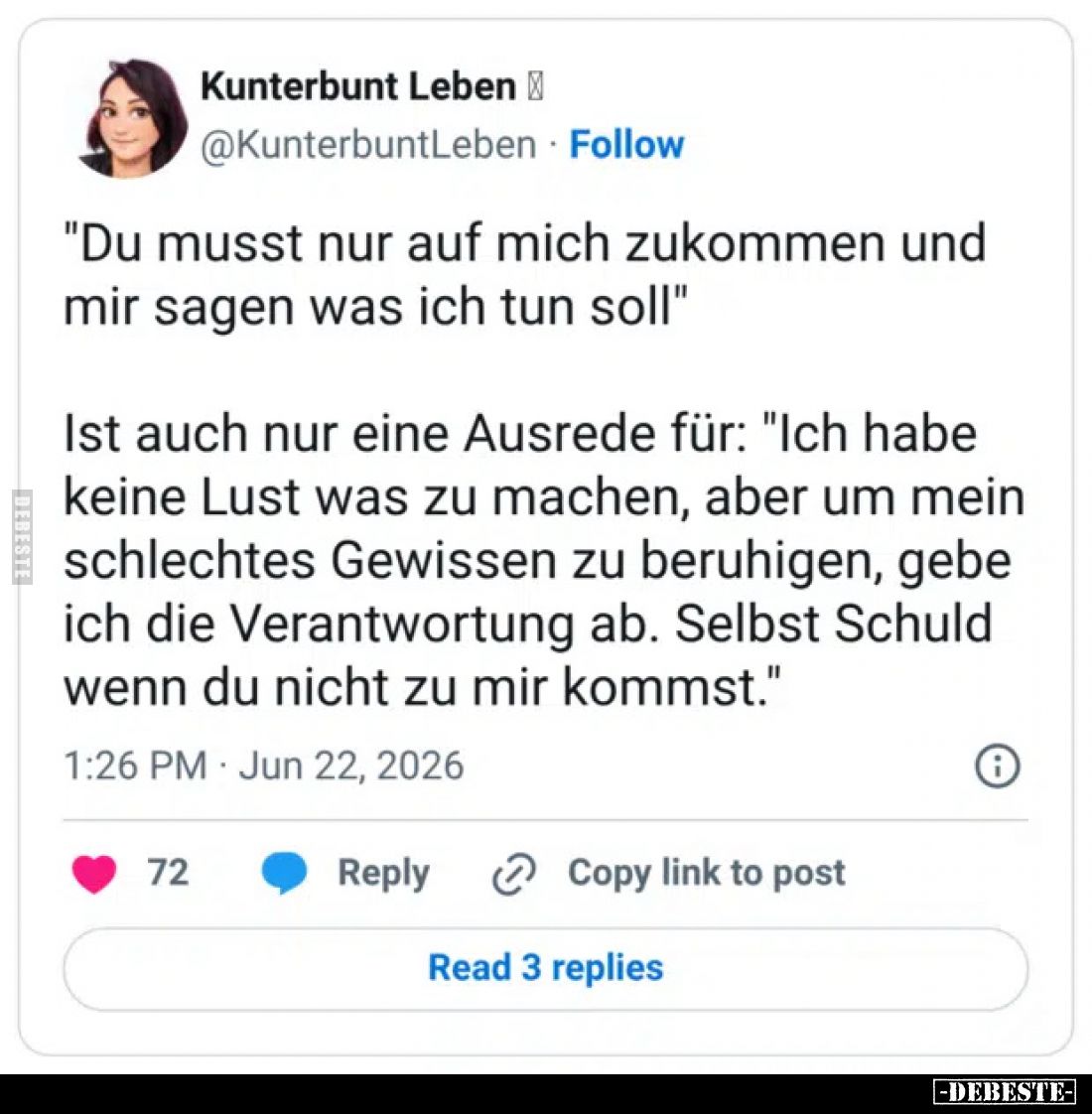 "Du musst nur auf mich zukommen und mir sagen was ich tun soll"
Ist auch nur eine Ausredekür für: "Ich habe k...
