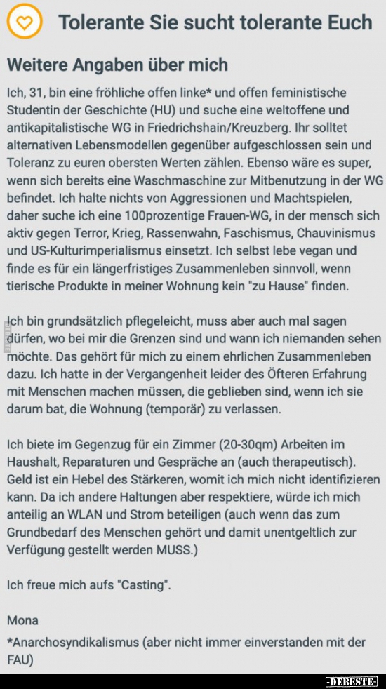 Tolerante Sie sucht tolerante Euch...