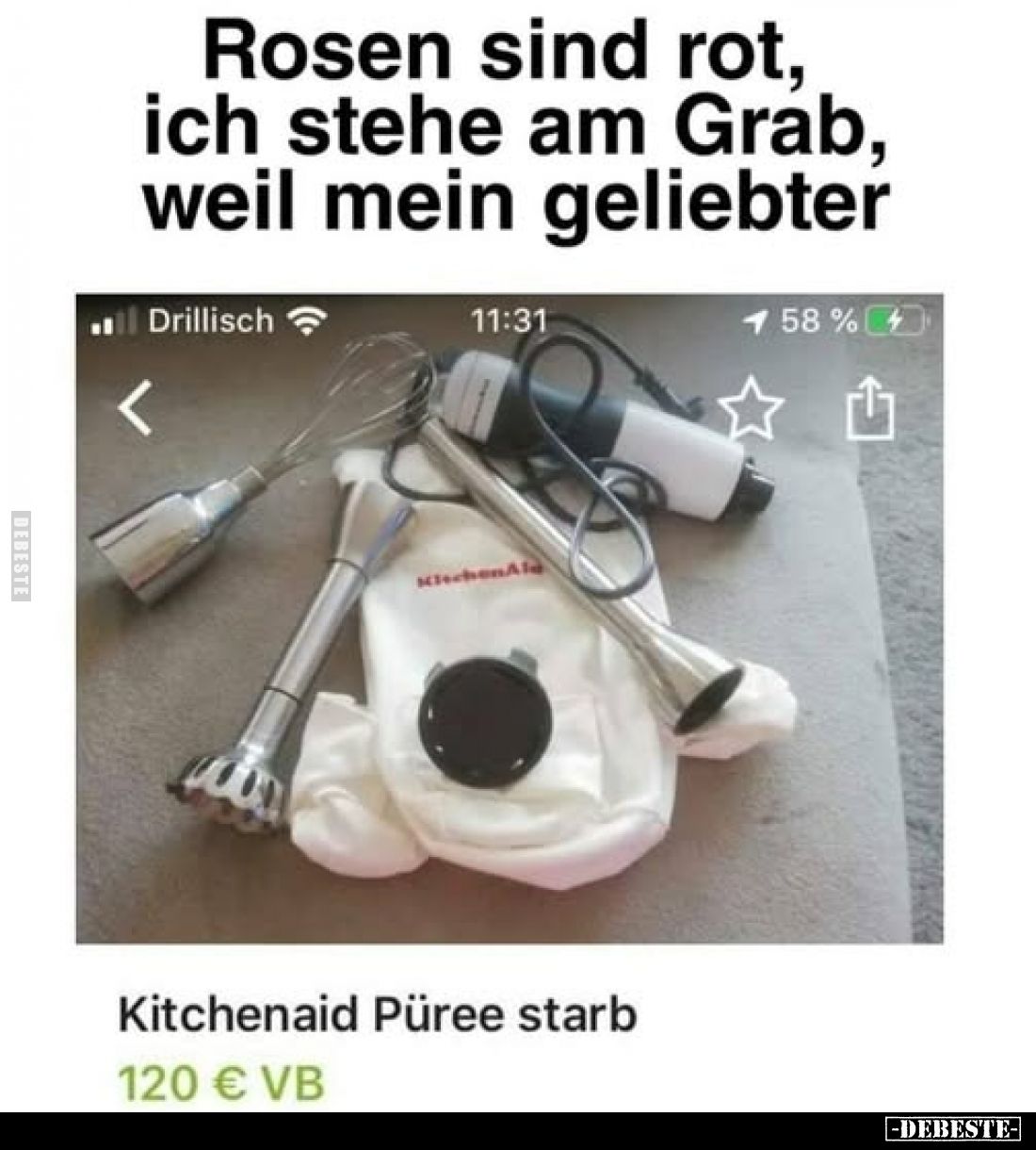Rosen sind rot, ich stehe am Grab, weil mein geliebter Kitchenaid Püree starb