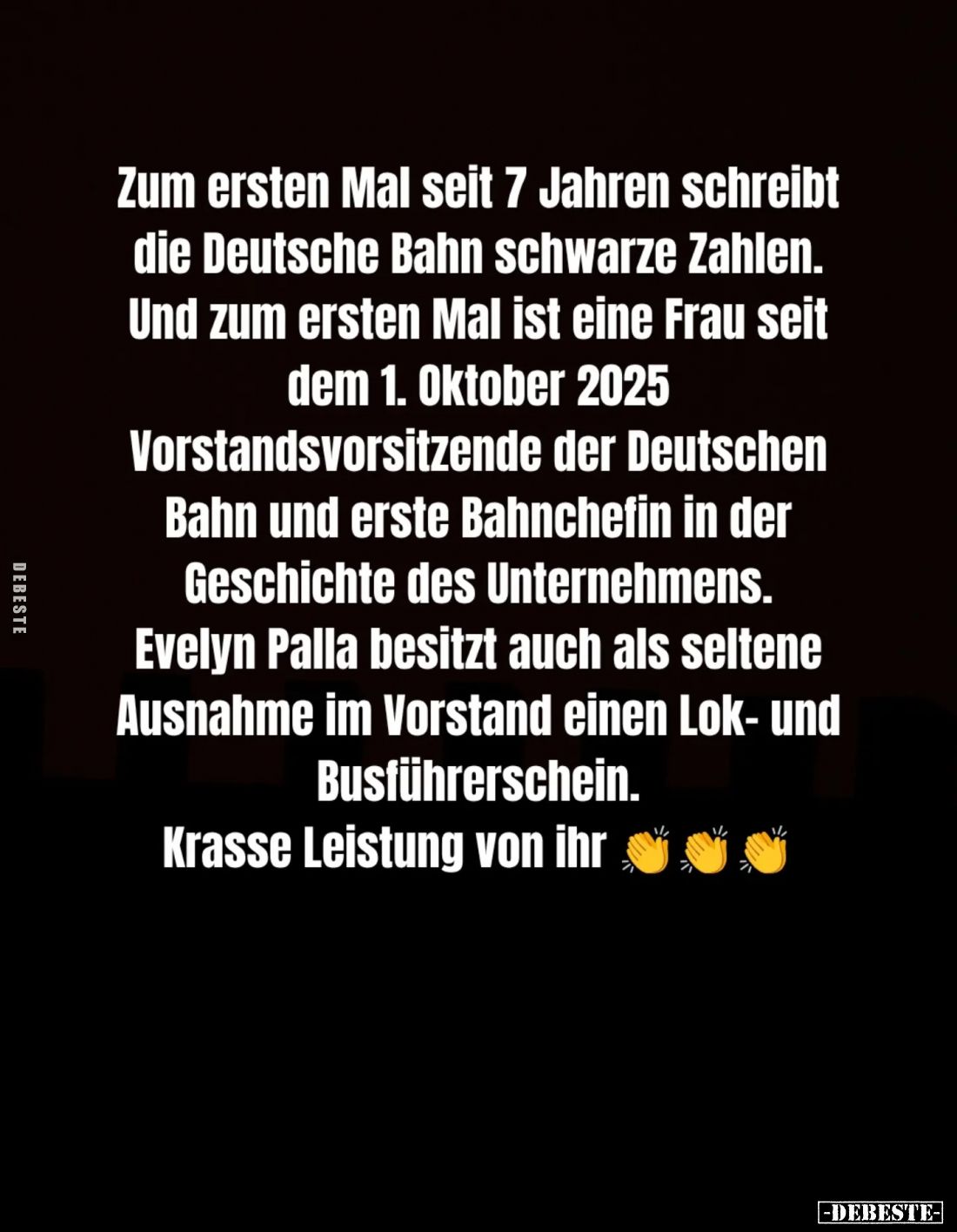 Zum ersten Mal seit 7 Jahren schreibt die Deutsche Bahn schwarze Zahlen. Und zum ersten Mal ist eine Frau seit dem 1. Oktober...