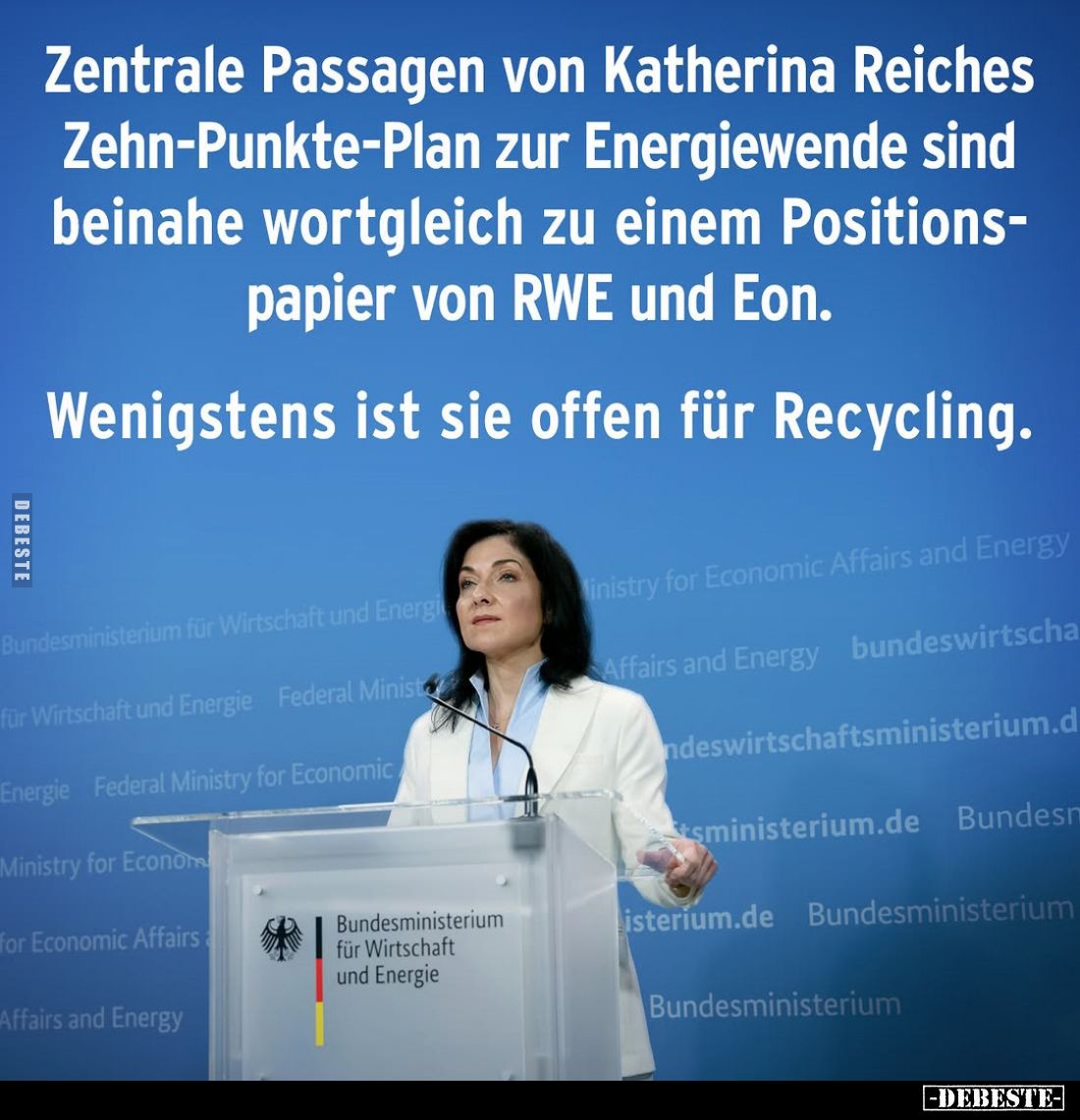 Zentrale Passagen von Katherina Reiches Zehn-Punkte-Plan zur Energiewende sind beinahe wortgleich zu einem Positionspapier vo...