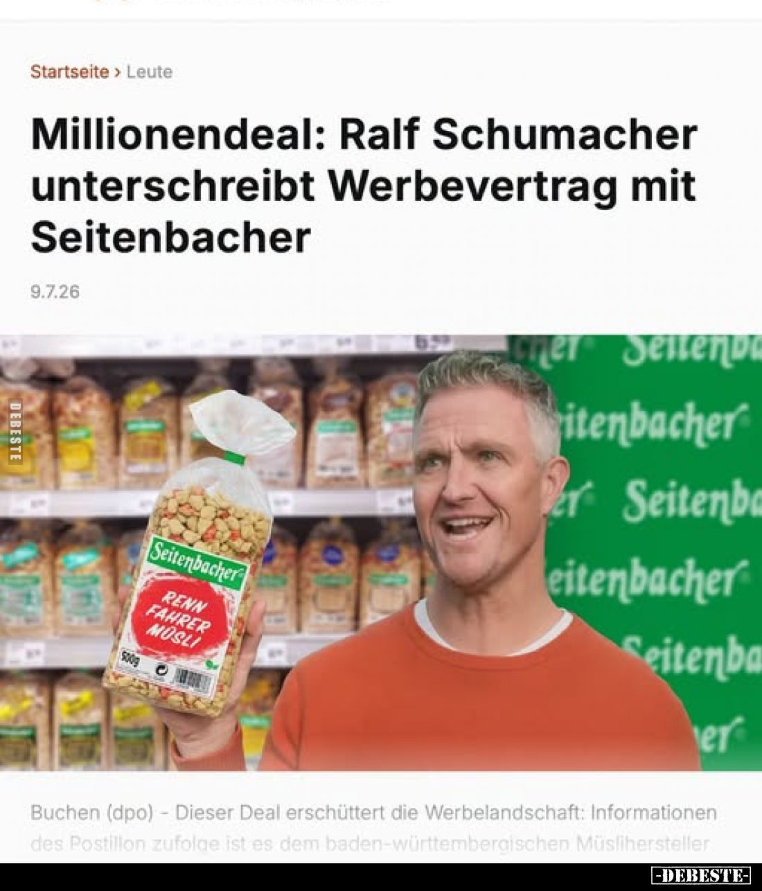 Millionendeal: Ralf Schumacher unterschreibt Werbevertrag mit Seitenbacher