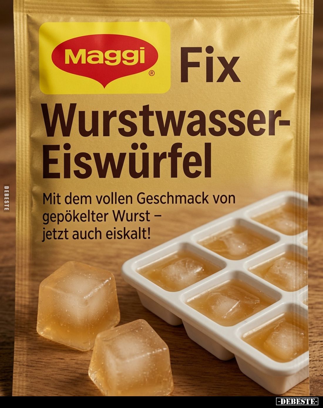 Maggi Fix
Wurstwasser-Eiswürfel
Mit dem vollen Geschmack von gepökelter Wurst – jetzt auch eiskalt!