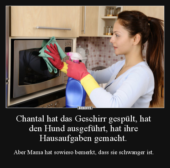 Chantal hat das Geschirr gespült, hat den Hund ausgeführt.. - Lustige Bilder | DEBESTE.de