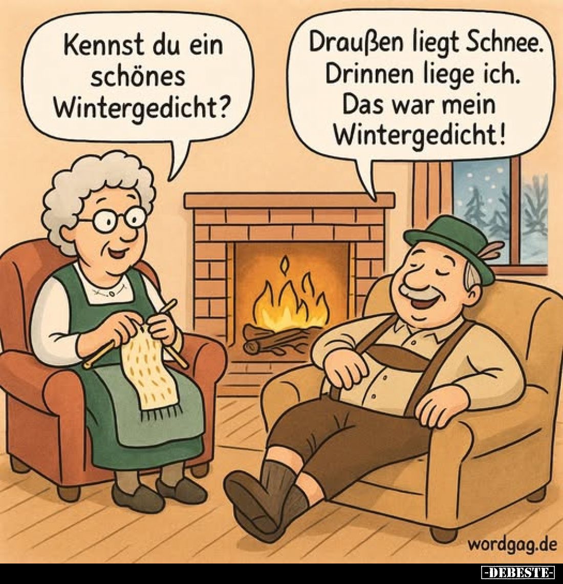 Kennst du ein schönes Wintergedicht?
-
Draußen liegt Schnee. Drinnen liege ich. Das war mein Wintergedicht!