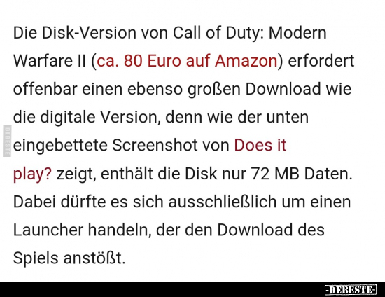 Die Disk-Version von Call of Duty: Modern Warfare II.. - Lustige Bilder | DEBESTE.de
