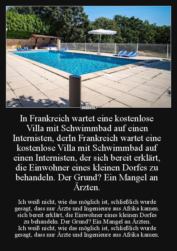 In Frankreich wartet eine kostenlose Villa mit Schwimmbad.. - Lustige Bilder | DEBESTE.de