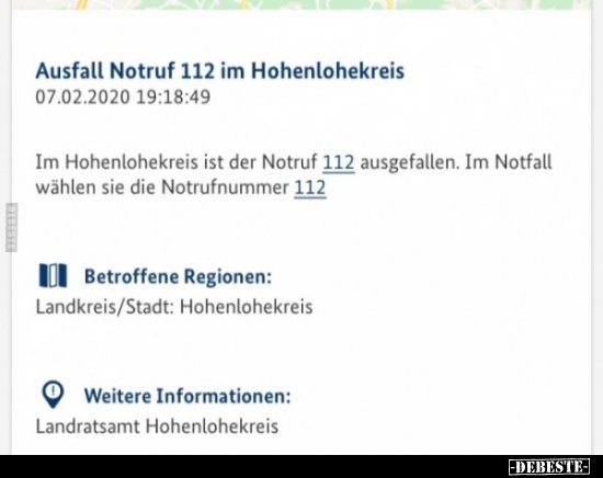 Ausfall Notruf 112 im Hohenlohekreis.. - Lustige Bilder | DEBESTE.de
