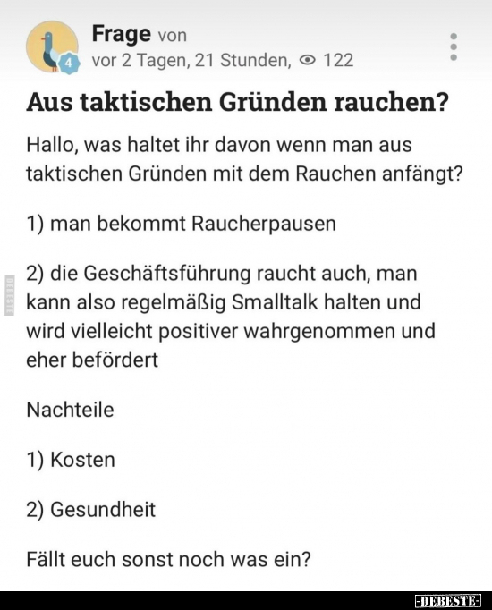 Aus taktischen Gründen rauchen?.. - Lustige Bilder | DEBESTE.de