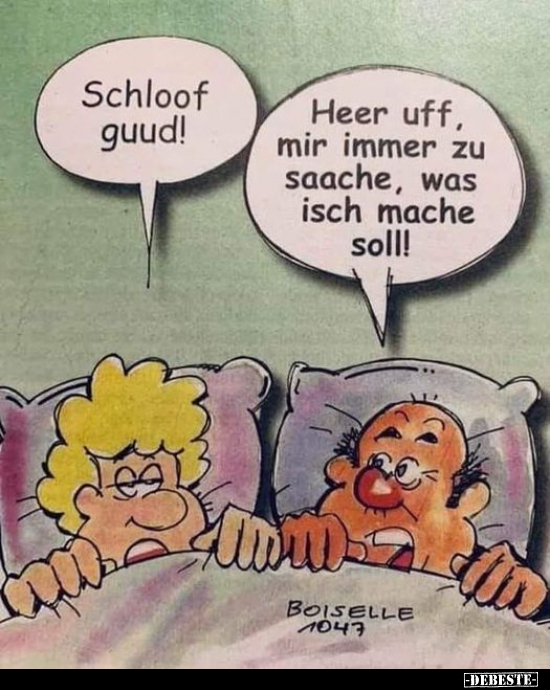 Schloof guud!
-
Heer uff, mir immer zu saache, was isch mache soll!