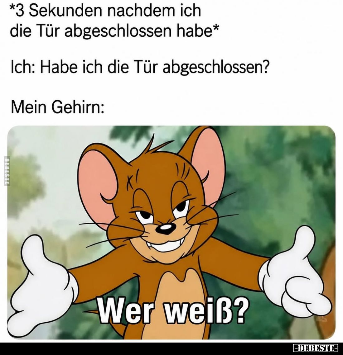 3 Sekunden nachdem ich die Tür abgeschlossen habe. -
Ich: Habe ich die Tür abgeschlossen?