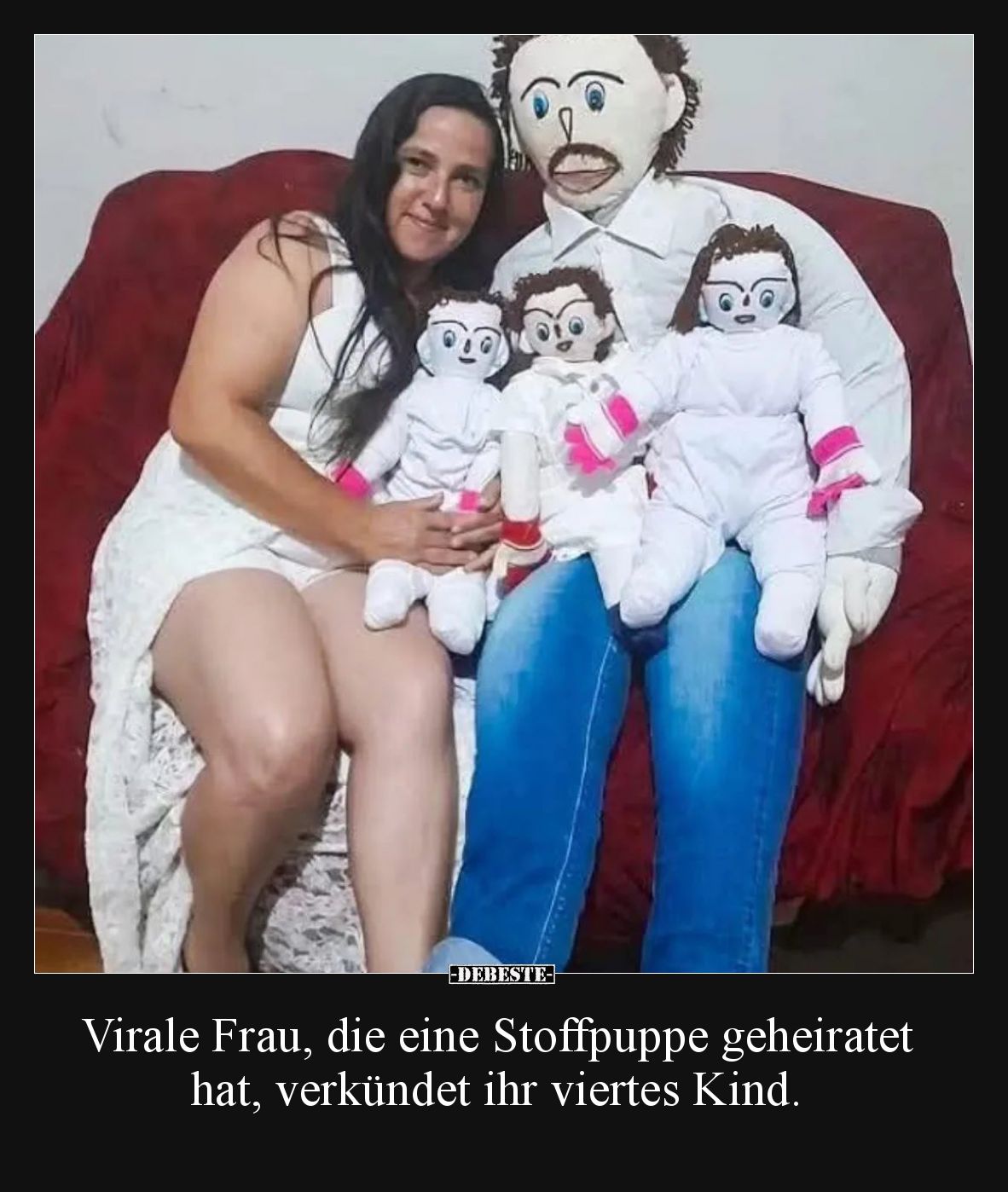 Virale Frau, die eine Stoffpuppe geheiratet hat, verkündet ihr viertes Kind.
