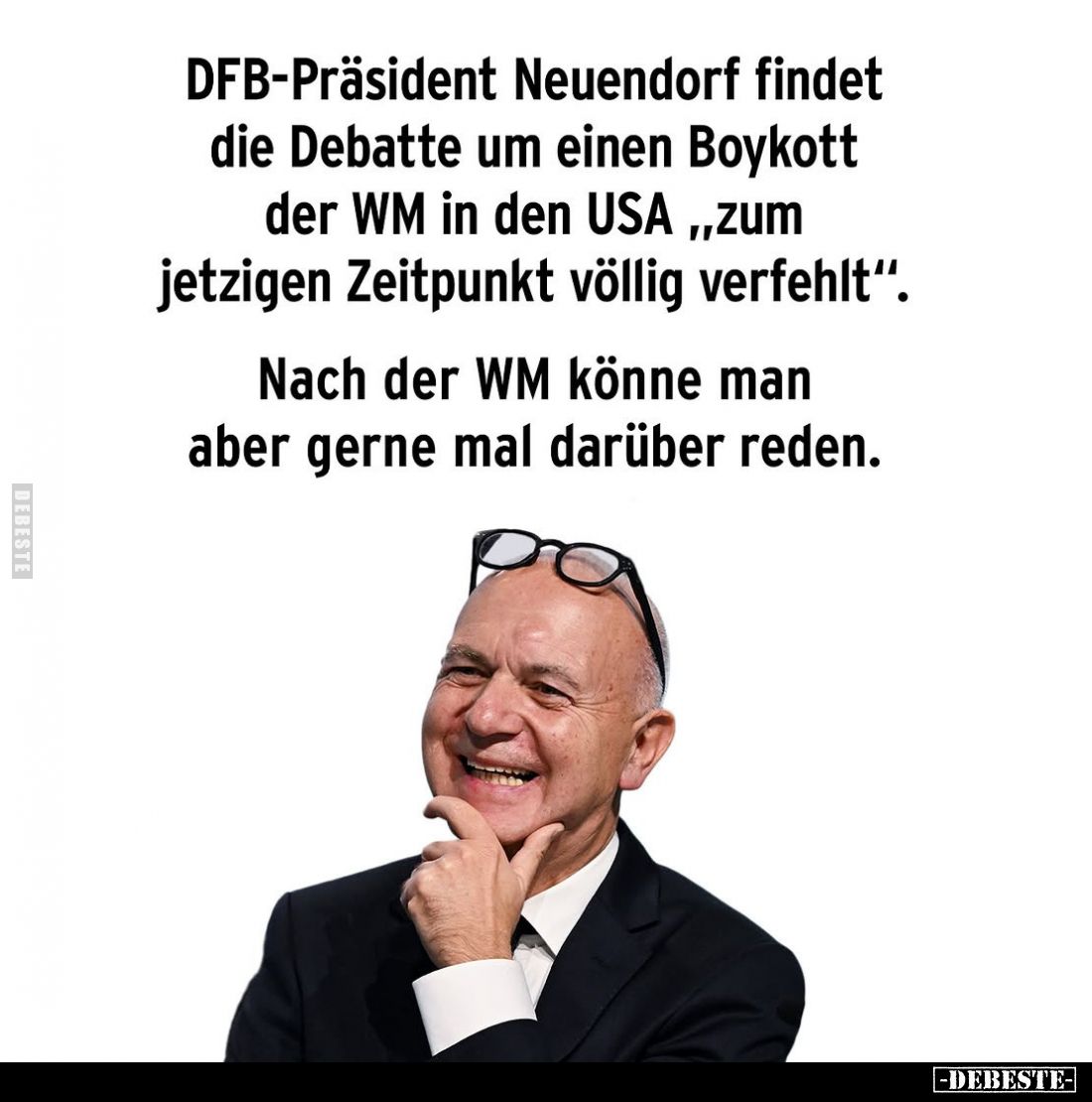 DFB-Präsident Neuendorf findet die Debatte um einen Boykott der WM in den USA,,,zum jetzigen Zeitpunkt völlig verfehlt“.
Nac...