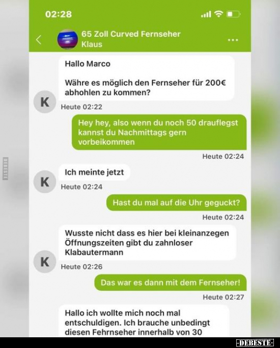 Währe es möglich den Fernseher für 200€ abhohlen zu kommen?.. - Lustige Bilder | DEBESTE.de