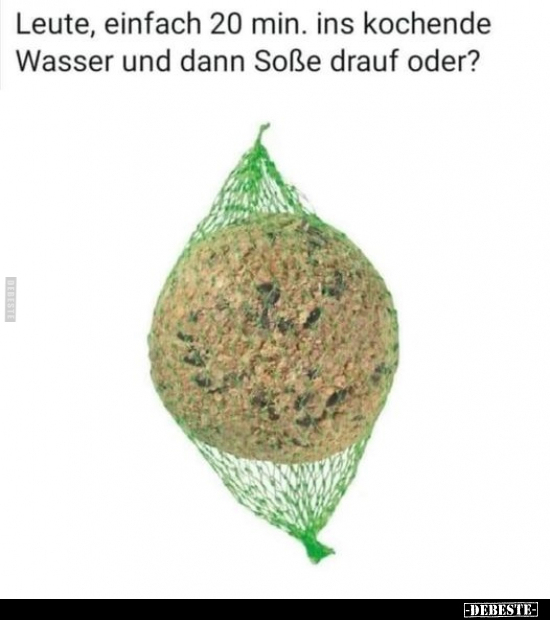 Leute, einfach 20 min. ins kochende Wasser und dann Soße..