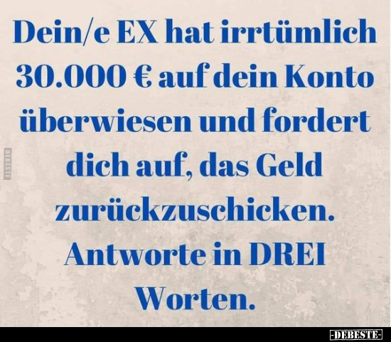Dein/e EX hat irrtümlich 30.000 € auf dein Konto überwiesen.. - Lustige Bilder | DEBESTE.de