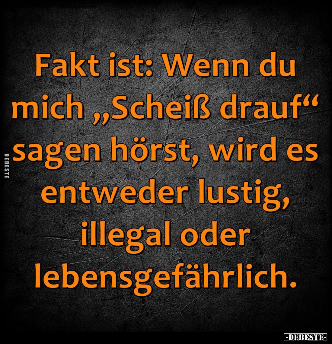 Fakt ist: Wenn du mich "Scheiß drauf" sagen hörst, wird es entweder lustig, illegal oder lebensgefährlich.