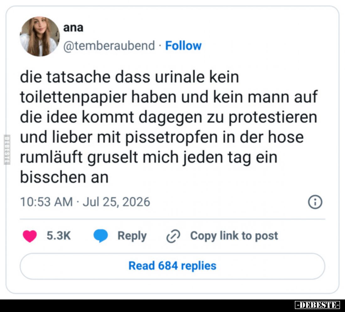 Die Tatsache, dass Urinale kein Toilettenpapier haben und.. - Lustige Bilder | DEBESTE.de