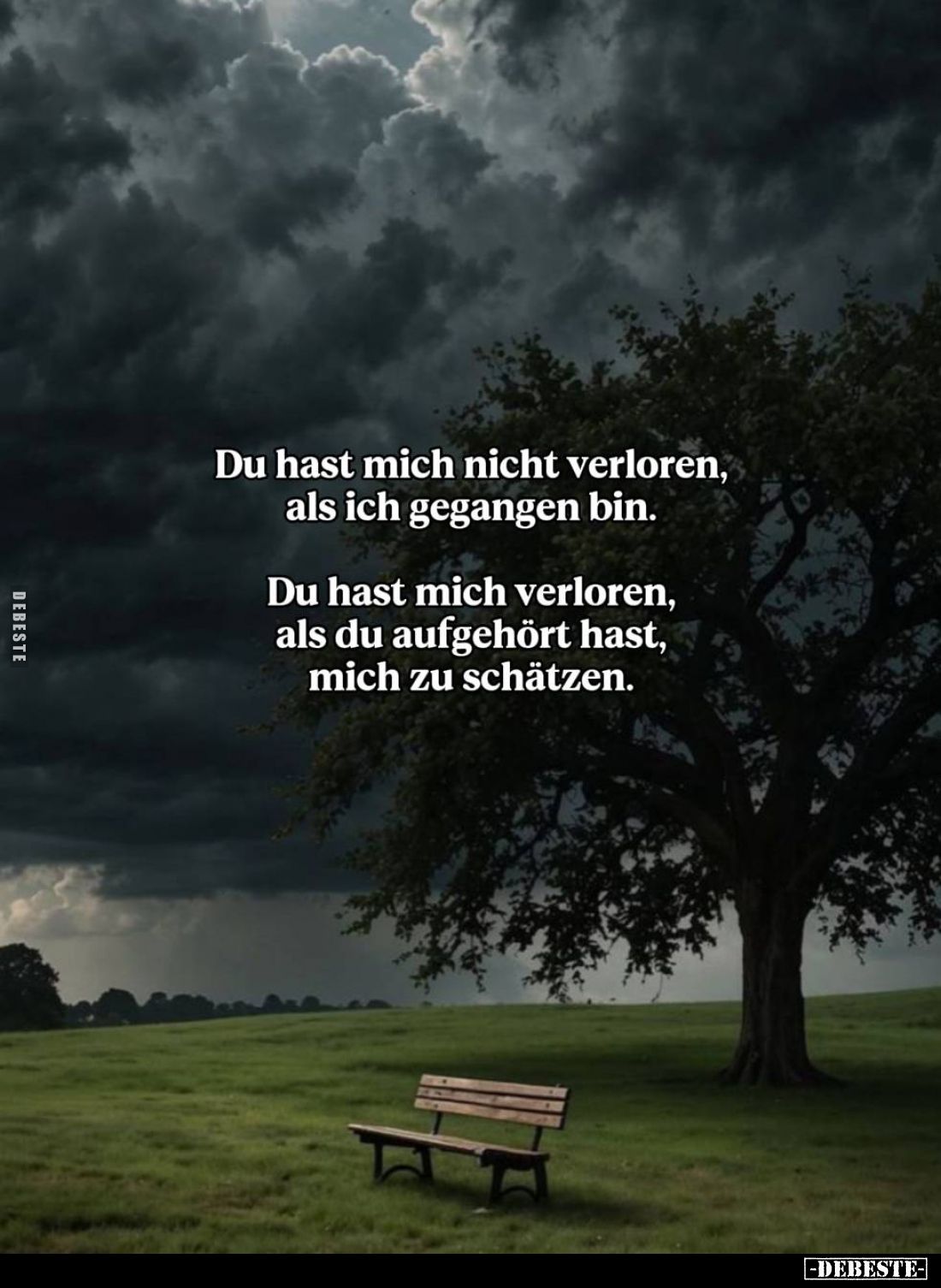 Du hast mich nicht verloren, als ich gegangen bin.
Du hast mich verloren, als du aufgehört hast, mich zu schätzen.