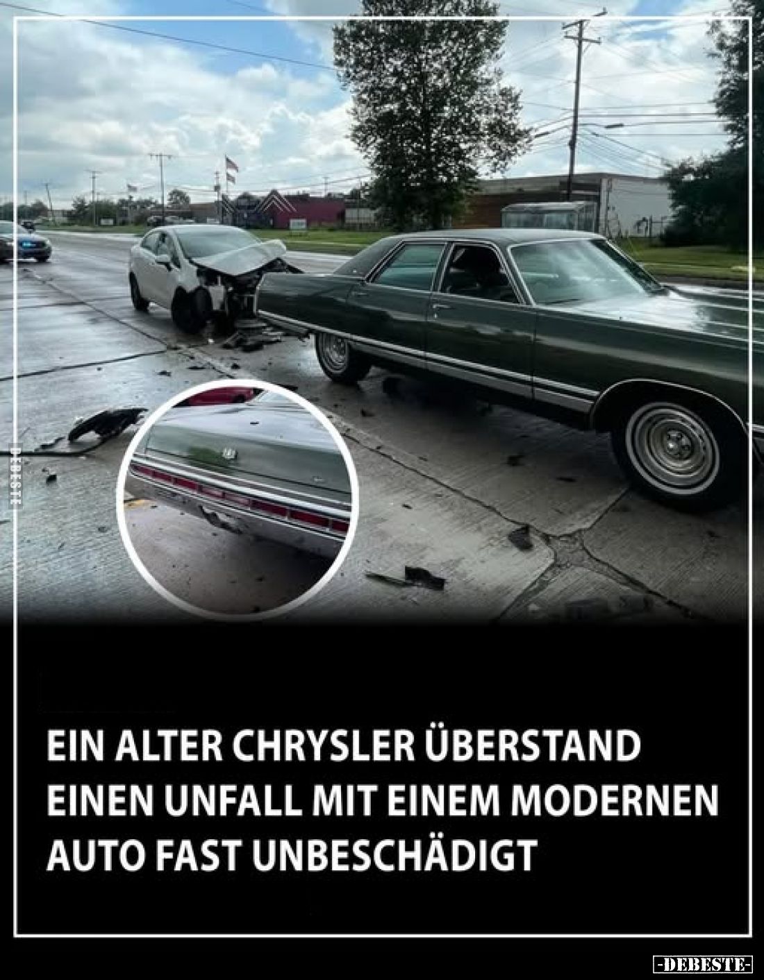 Ein alter Chrysler überstand einen Unfall mit einem modernen Auto fast unbeschädigt