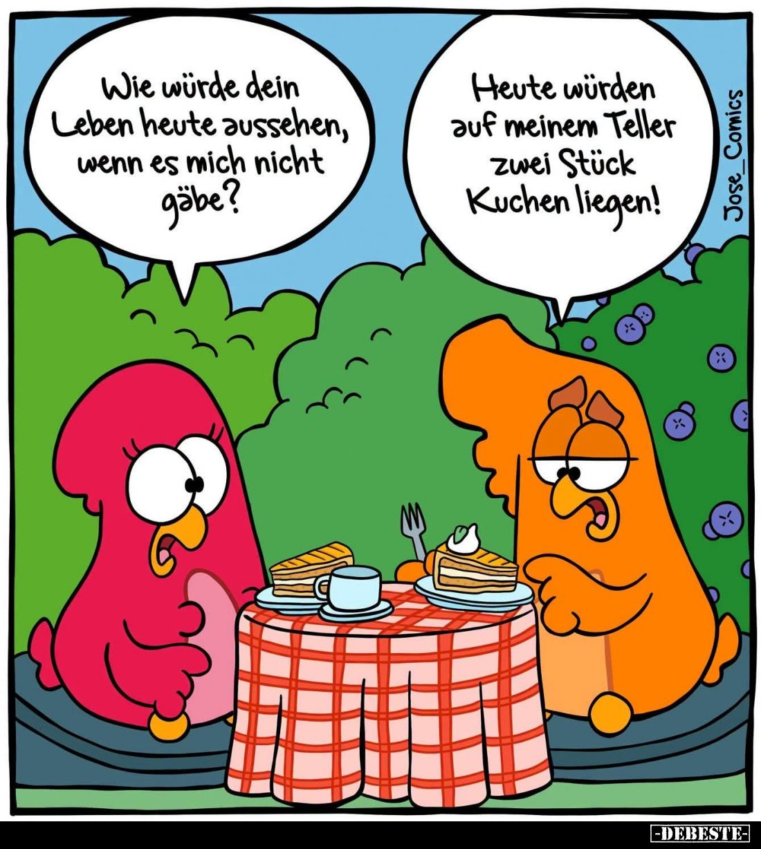 Wie würde dein Leben heute aussehen, wenn es mich nicht gäbe? -
Heute würden auf meinem Teller zwei Stück Kuchen liegen!