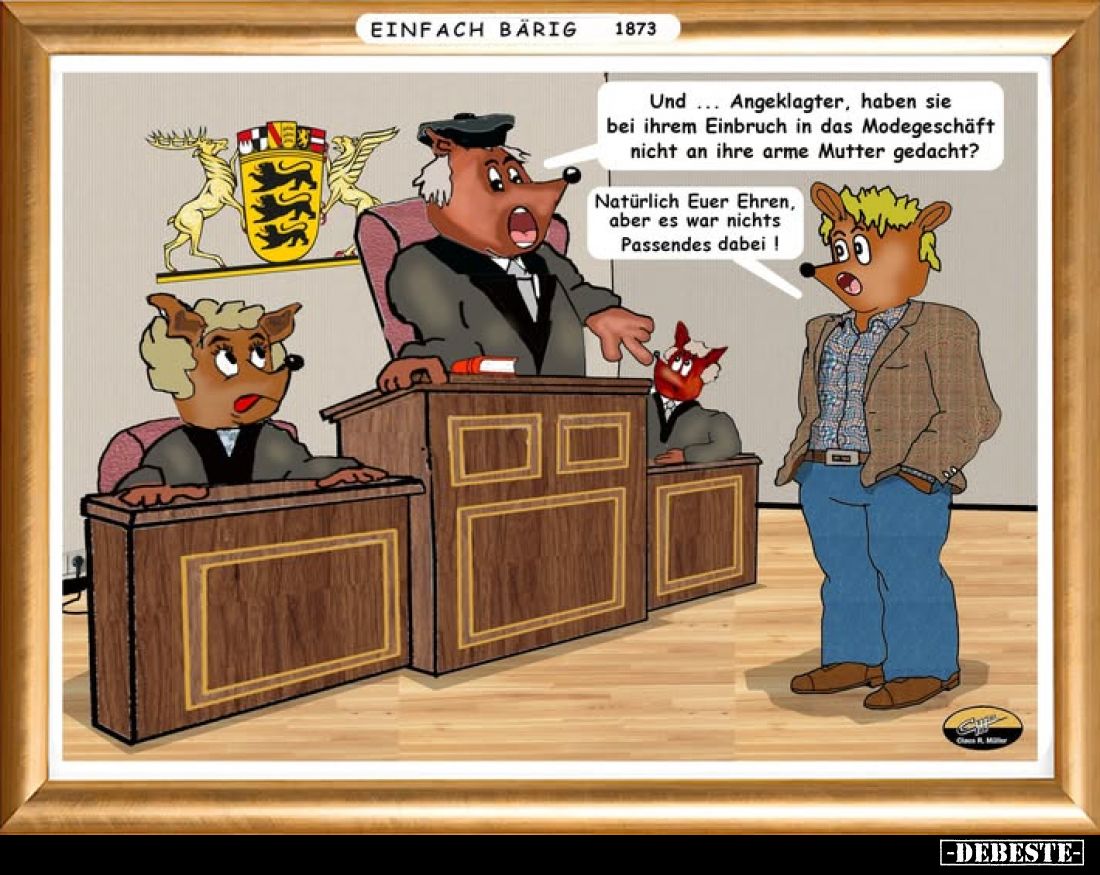 Und... Angeklagter, haben sie bei ihrem Einbruch in das Modegeschäft nicht an ihre arme Mutter gedacht?
Natürlich Euer Ehren...