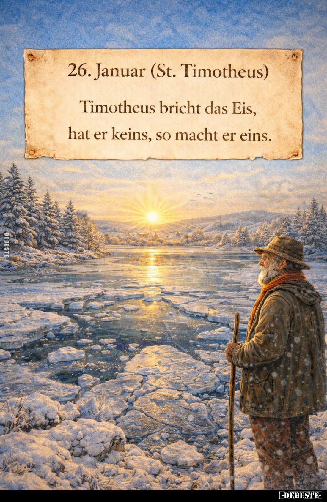 26. Januar (St. Timotheus) -
Timotheus bricht das Eis, hat er keins, so macht er eins.
