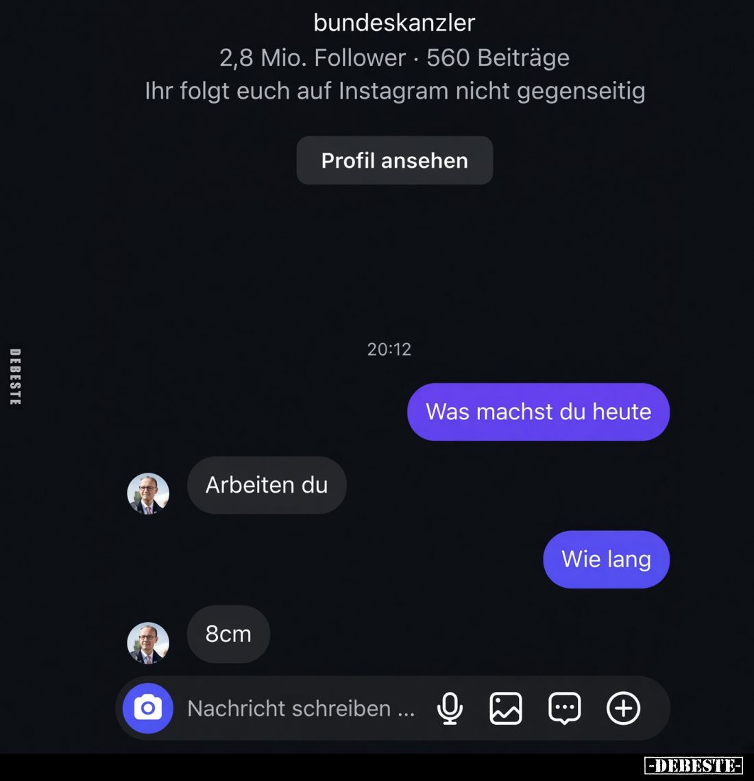 Was machst du heute.
Arbeiten du.
Wie lang.
8cm.