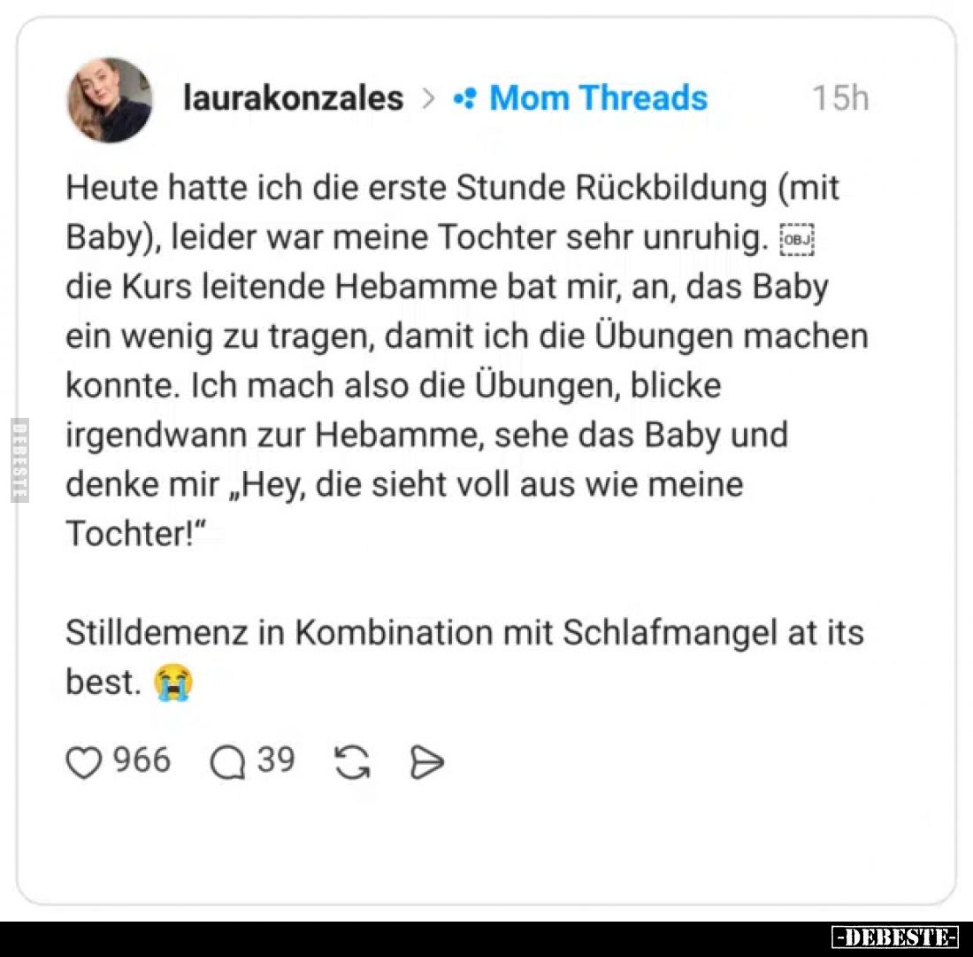 Heute hatte ich die erste Stunde Rückbildung (mit Baby), leider war meine Tochter sehr unruhig. OBJ die Kurs leitende Hebamme...