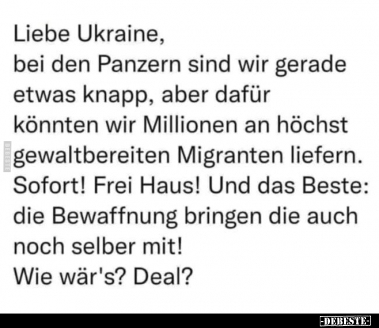 Liebe Ukraine, bei den Panzern sind wir gerade etwas knapp.. - Lustige Bilder | DEBESTE.de