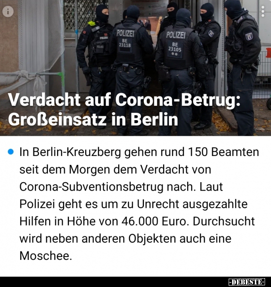 Verdacht auf Corona-Betrug: Großeinsatz in Berlin.. - Lustige Bilder | DEBESTE.de