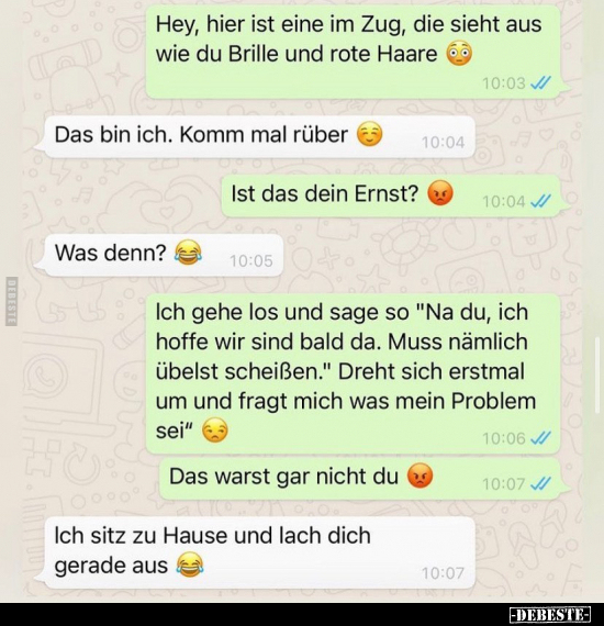 Hey, hier ist eine im Zug, die sieht aus wie du Brille und..