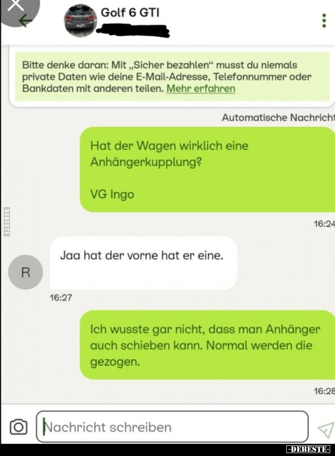 Golf 6 GTI.
Bitte denke daran: Mit „Sicher bezahlen" musst du niemals private Daten wie deine E-Mail-Adresse, Telefonnu...