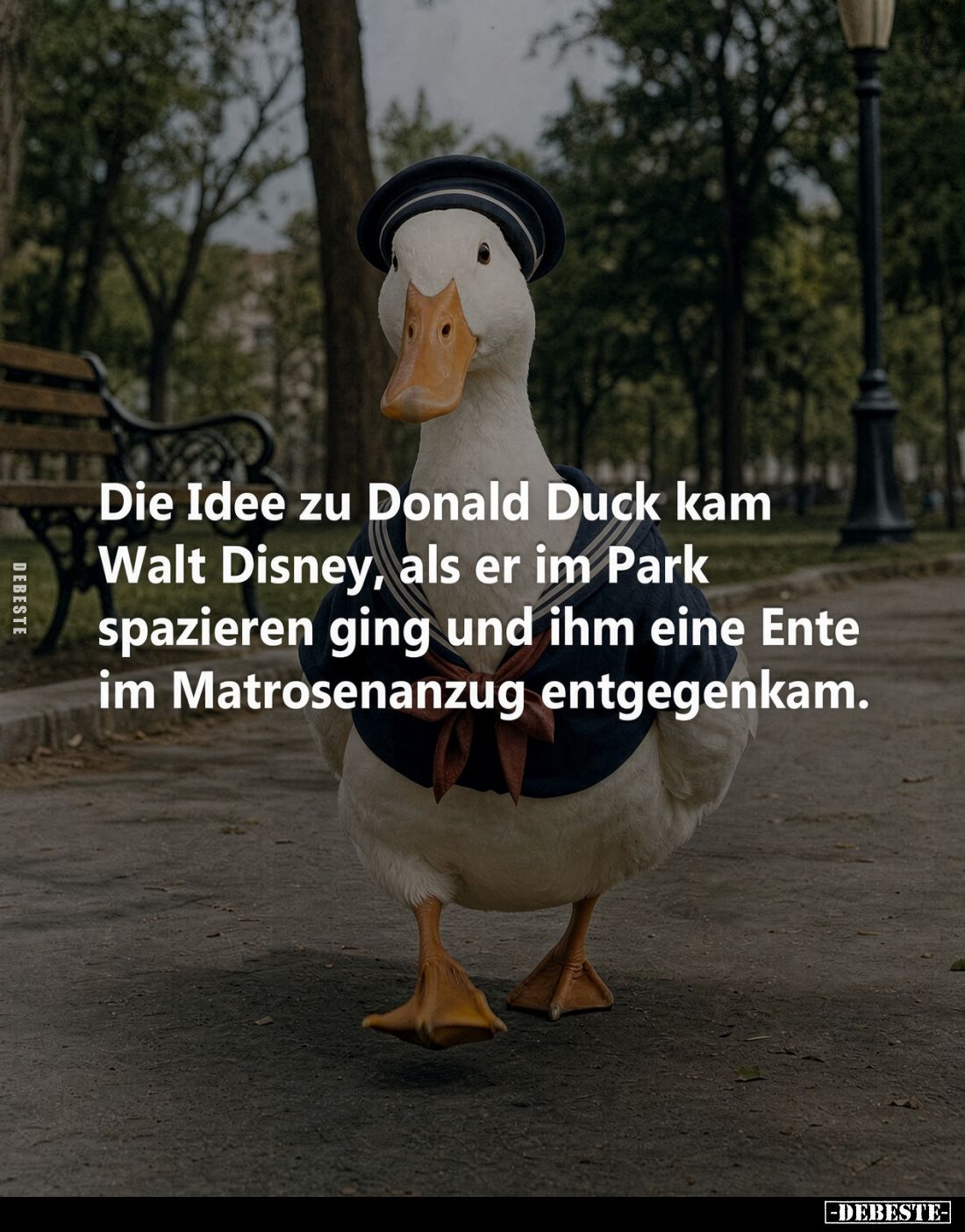 Die Idee zu Donald Duck kam Walt Disney, als er im Park spazieren ging und ihm eine Ente im Matrosenanzug entgegenkam.