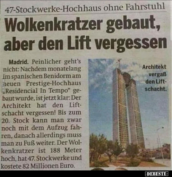 Wolkenkratzer Gebaut Aber Den Lift Vergessen Lustige Bilder Spruche Witze Echt Lustig